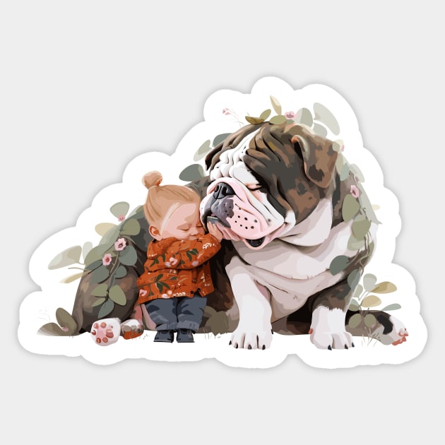 Cute English Bulldog Animal Loving Cuddle Embrace Children Kid Tenderness Sticker by Cubebox